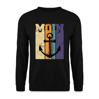 Vintage Flat German Saying Moin Anchor Gift - Unisex Sweatshirt - black - Front - Alina (178cm) & Michal (187cm)