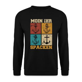 Vintage Boat Gift Sailor Saying Moin Spacken - Unisex Sweatshirt - black - Front - Alina (178cm) & Michal (187cm)