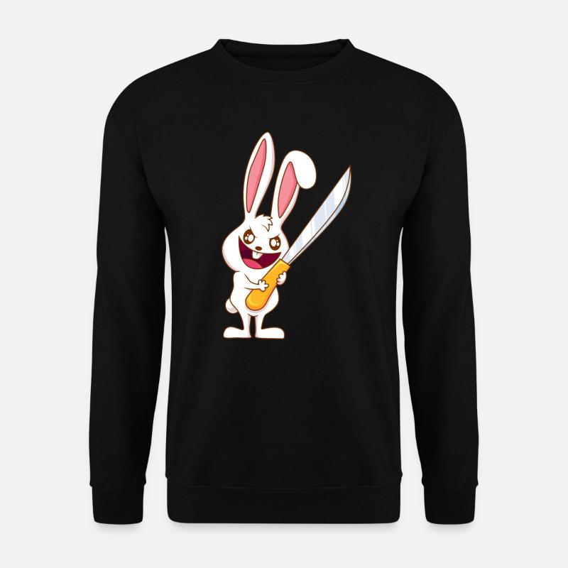 Böses Häschen Hase mit Messer lustiger Osterhase - Unisex Pullover - Schwarz