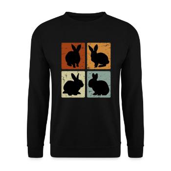 Vintage Hasen Kaninchen Retro Nagetier Geschenk - Unisex Pullover - Schwarz - Vorne - Alina (178cm) & Michal (187cm)