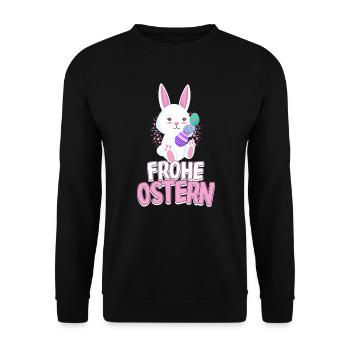 Frohe Ostern Osterhasen Ostergeschenk Oster Shirt - Unisex Pullover - Schwarz - Vorne - Alina (178cm) & Michal (187cm)