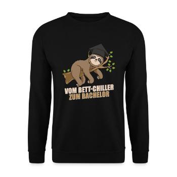 Bett-Chiller zum Bachelor 2021 Abschluss Spruch - Unisex Pullover - Schwarz - Vorne - Alina (178cm) & Michal (187cm)