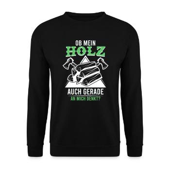 Förster und Holzfäller Spruch Holz denkt an mich - Unisex Pullover - Schwarz - Vorne - Alina (178cm) & Michal (187cm)