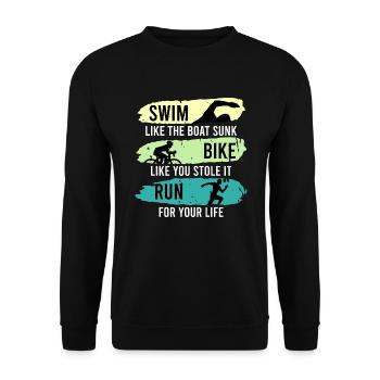 Triathletes saying swimming cycling running - Unisex Sweatshirt - black - Front - Alina (178cm) & Michal (187cm)
