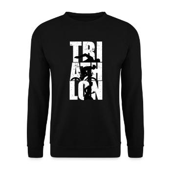 Triathlon Schriftzug Ausdauer Sportler Schwimmer - Unisex Pullover - Schwarz - Vorne - Alina (178cm) & Michal (187cm)