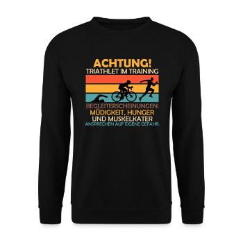 Attention Triathlete in Training Traithlon Gift - Unisex Sweatshirt - black - Front - Alina (178cm) & Michal (187cm)