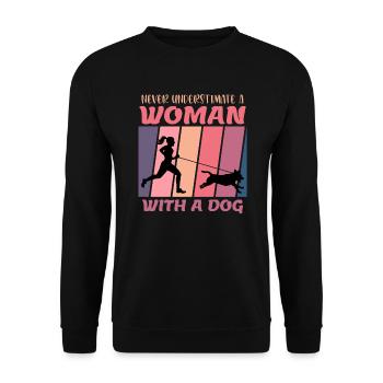 Ne jamais sous-estimer une femme avec un chien canicross - Sweat-shirt Unisexe - noir - Devant - Alina (178cm) & Michal (187cm)