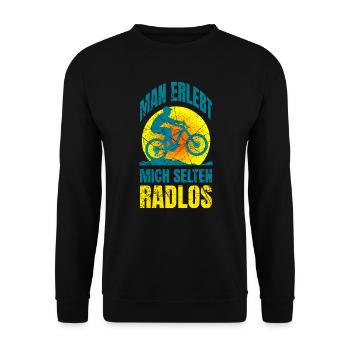 Fahrrad Spruch selten radlos Vintage Fahrradfahrer - Unisex Pullover - Schwarz - Vorne - Alina (178cm) & Michal (187cm)