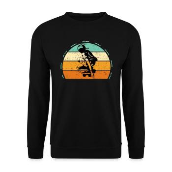 Vintage Longboard Longboarder Geschenk Retro Sonne - Unisex Pullover - Schwarz - Vorne - Alina (178cm) & Michal (187cm)