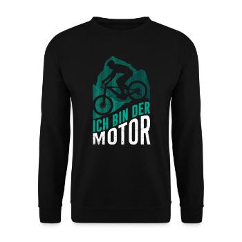 Mountainbike Spruch ich bin der Motor Fahrrad - Unisex Pullover - Schwarz - Vorne - Alina (178cm) & Michal (187cm)
