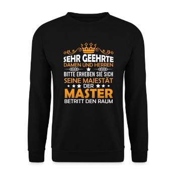 Master Abschluss 2021 lustiger Spruch Absolventen - Unisex Pullover - Schwarz - Vorne - Alina (178cm) & Michal (187cm)