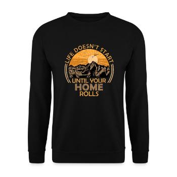 Camper Camping Spruch Wohnmobil Camper Wohnwagen - Unisex Pullover - Schwarz - Vorne - Alina (178cm) & Michal (187cm)