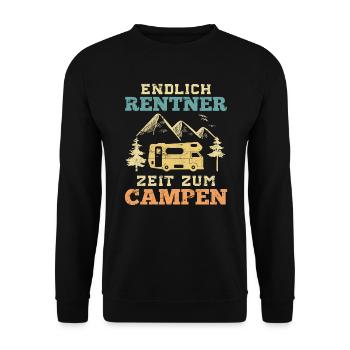 Endlich Rentner Zeit zum Campen Wohnmobil Spruch - Unisex Pullover - Schwarz - Vorne - Alina (178cm) & Michal (187cm)