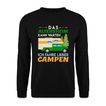 Ich fahre Campen Camper Geschenk Wohnmobil Reise - Unisex Pullover - Schwarz - Vorne - Alina (178cm) & Michal (187cm)