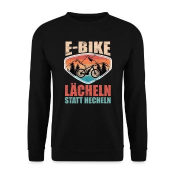 E-Bike Lächeln statt hecheln Camping Mountainbike - Unisex Pullover - Schwarz - Vorne - Alina (178cm) & Michal (187cm)