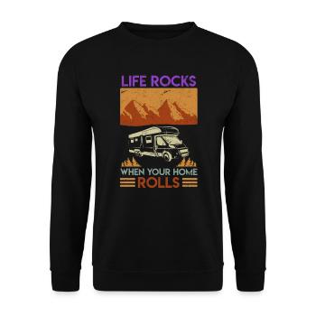 Wohnmobil Camping Berge Natur Geschenk Camper - Unisex Pullover - Schwarz - Vorne - Alina (178cm) & Michal (187cm)