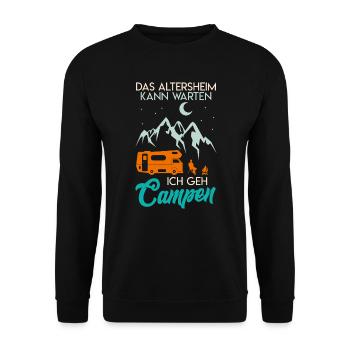 Wohnmobil Spruch Altersheim kann warten Reisemobil - Unisex Pullover - Schwarz - Vorne - Alina (178cm) & Michal (187cm)