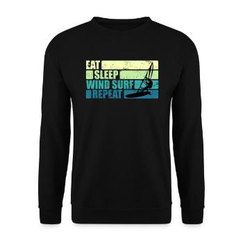 Vintage Windsurfer Geschenk Eat Sleep Windsurf - Unisex Pullover - Schwarz - Vorne - Alina (178cm) & Michal (187cm)