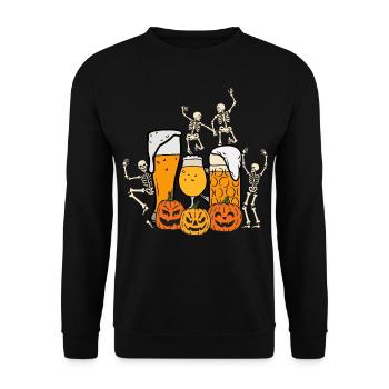 Halloween mit Bier und Skeletten - Unisex Pullover - Schwarz - Vorne - Alina (178cm) & Michal (187cm)
