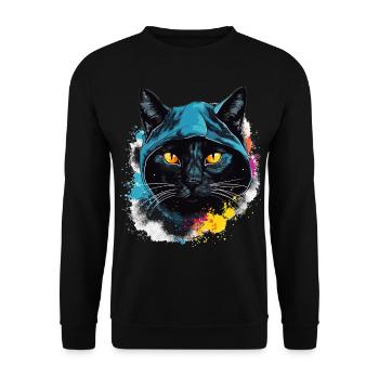Katzenkopf Schwarze Katze Bombay Happy Cat Katzen - Unisex Pullover - Schwarz - Vorne - Alina (178cm) & Michal (187cm)