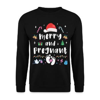 Fröhlich und schwanger an Weihnachten - Unisex Pullover - Schwarz - Vorne - Alina (178cm) & Michal (187cm)