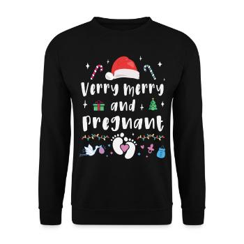 Fröhlich und schwanger an Weihnachten - Unisex Pullover - Schwarz - Vorne - Alina (178cm) & Michal (187cm)
