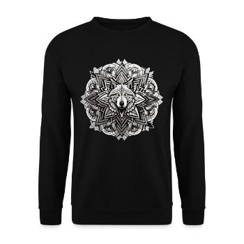 Wolf Mandala Indianer Design - Unisex Pullover - Schwarz - Vorne - Alina (178cm) & Michal (187cm)