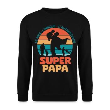 papa cadeau superpapa fête des pères - Sweat-shirt Unisexe - noir - Devant - Alina (178cm) & Michal (187cm)