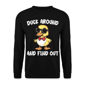 Ducken Sie sich herum und finden Sie lustige Entenliebhaber heraus - Unisex Pullover - Schwarz - Vorne - Alina (178cm) & Michal (187cm)