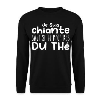 Woman who adores: Tea. Funny Design Humor - Unisex Sweatshirt - black - Front - Alina (178cm) & Michal (187cm)