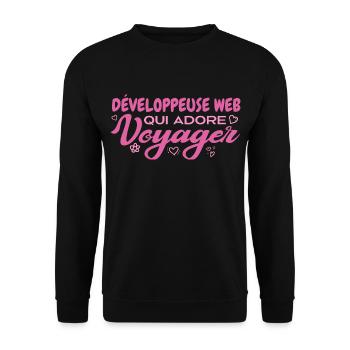 Web developer, globetrotter, travel enthusiast - Unisex Sweatshirt - black - Front - Alina (178cm) & Michal (187cm)