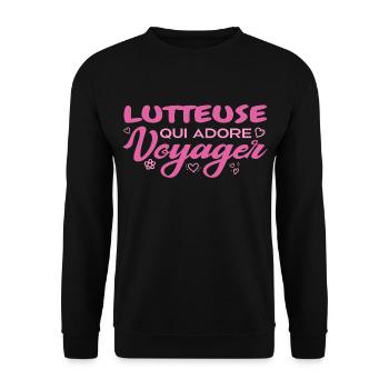 Globetrotting wrestler with a passion for travel - Unisex Sweatshirt - black - Front - Alina (178cm) & Michal (187cm)