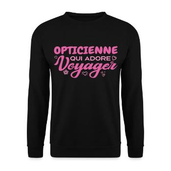 Weltenbummler Optiker mit Leidenschaft für das Reisen - Unisex Pullover - Schwarz - Vorne - Alina (178cm) & Michal (187cm)