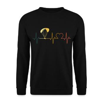 Retro Paragleiter Herzschlag Gleitschirmfliegen - Unisex Pullover - Schwarz - Vorne - Alina (178cm) & Michal (187cm)