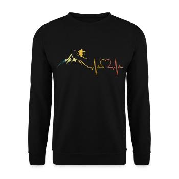 Retro Ski Heartbeat Ski Montagnes ECG Skier - Sweat-shirt Unisexe - noir - Devant - Alina (178cm) & Michal (187cm)