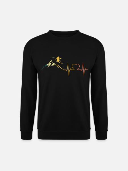 Retro Ski Herzschlag Skifahren Berge EKG Skifahrer - Unisex Pullover - Schwarz