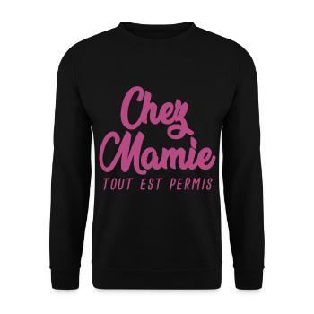 Chez mamie tout est permis cadeau Mamie - Sweat-shirt Unisexe - noir - Devant - Alina (178cm) & Michal (187cm)