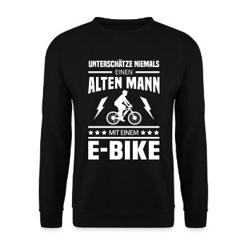 Alter Mann Ebike Rentner Fahrrad E-Bike - Unisex Pullover - Schwarz - Vorne - Alina (178cm) & Michal (187cm)