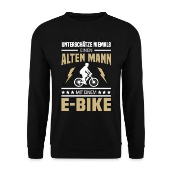 Alter Mann Ebike Rentner Radfahren E-Bike - Unisex Pullover - Schwarz - Vorne - Alina (178cm) & Michal (187cm)