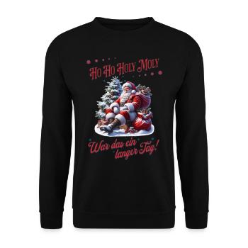 Ho Ho Holy Moly – Santa needs a break! - Unisex Sweatshirt - black - Front - Alina (178cm) & Michal (187cm)