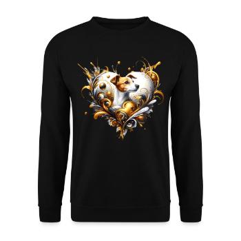 Jack Russell Kunst: Herz aus Gold und Liebe - Unisex Pullover - Schwarz - Vorne - Alina (178cm) & Michal (187cm)