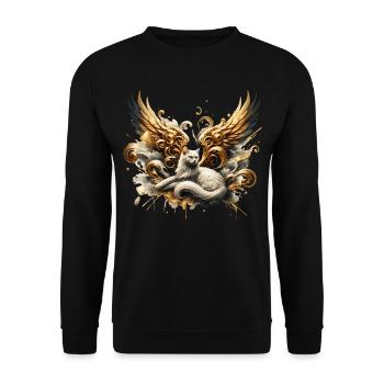 Angel Cat with Golden Wings – Mystical - Unisex Sweatshirt - black - Front - Alina (178cm) & Michal (187cm)