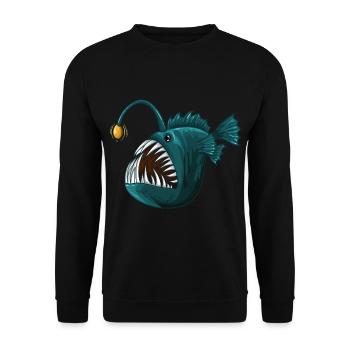 Anglerfisch Tiefsee - Unisex Pullover - Schwarz - Vorne - Alina (178cm) & Michal (187cm)