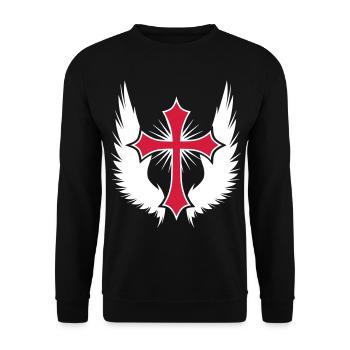 11 Gothic Kreuz Flügel - Unisex Pullover - Schwarz - Vorne - Alina (178cm) & Michal (187cm)