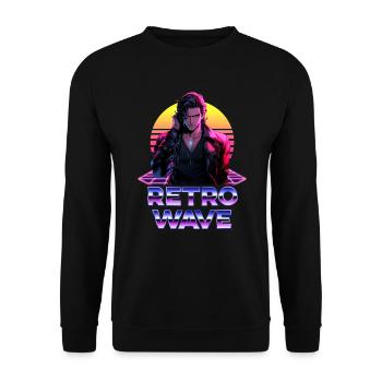 Retro Wave Anime Man des années 80 - Chemise d’anime - Sweat-shirt Unisexe - noir - Devant - Alina (178cm) & Michal (187cm)