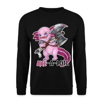 Lustiges Axolotl mit Axt Barbar Krieger Geschenk - Unisex Pullover - Schwarz - Vorne - Alina (178cm) & Michal (187cm)