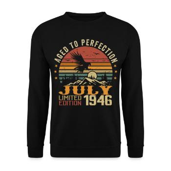 Jahrgang Juli 1946 Jubiläum Juli 1946 - Unisex Pullover - Schwarz - Vorne - Alina (178cm) & Michal (187cm)