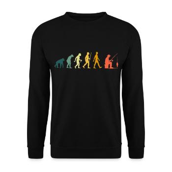 Angeln Evolution Retro Fischen Entwicklung Angler - Unisex Pullover - Schwarz - Vorne - Alina (178cm) & Michal (187cm)