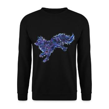 Cooler Galaxy Fuchs Wolf Galaxytier Sternzeichen - Unisex Pullover - Schwarz - Vorne - Alina (178cm) & Michal (187cm)