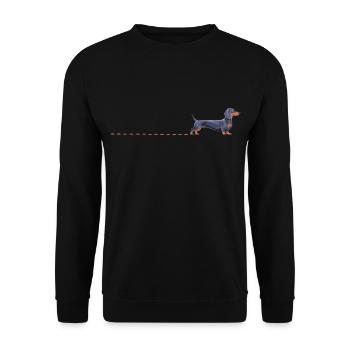 Dackel Hunde Spuren Teckel Dackelspuren Dachshund - Unisex Pullover - Schwarz - Vorne - Alina (178cm) & Michal (187cm)